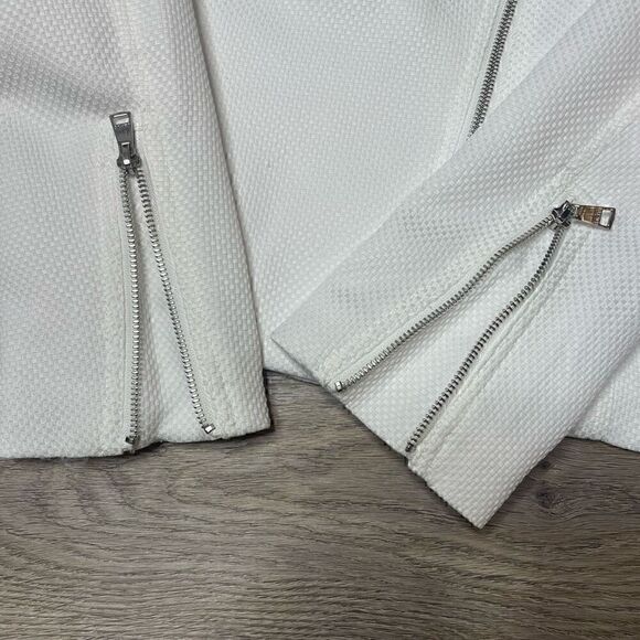 IMNYC Isaac Mizrahi White Jacket Size Small Full Zip Collared Motorcycle Texture - Picture 5 of 12